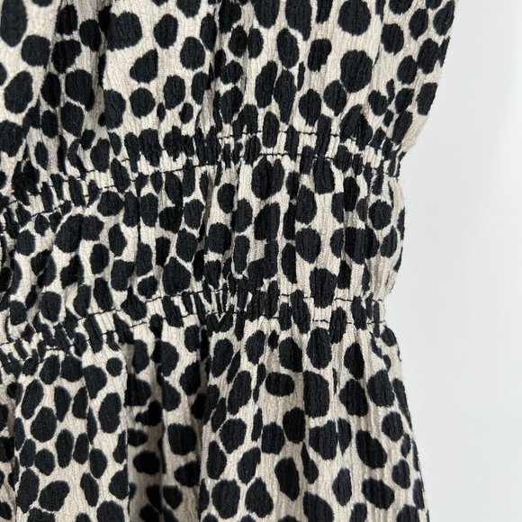 Topshop Size 8 Smocked Waist Leopard Polka Dot Mini Dress Brown Short Sleeve - Picture 5 of 9